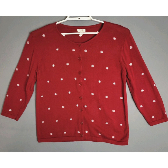 Vintage 90's Baxter & Wells Cardigan Sweater Womens L Red Embroidered Snowflake - Picture 1 of 10